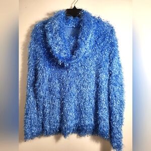 NWOT blue long strand cowl neck sweater top   women's S   #2342